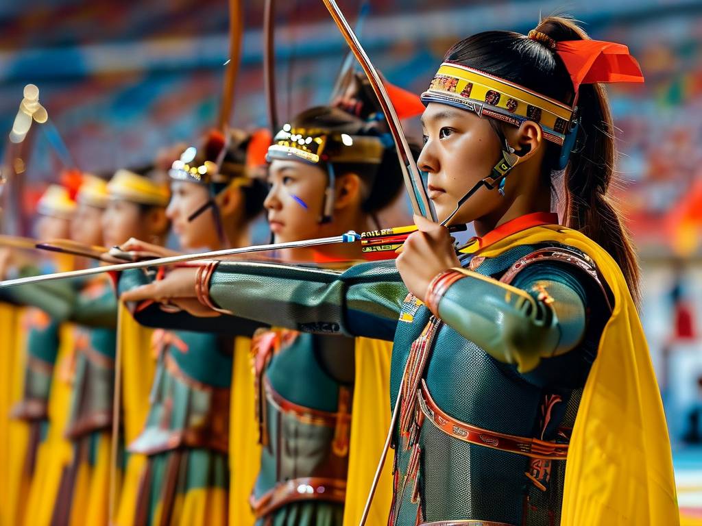 全运会射箭赛场上的箭赛荣耀时刻，山东选手勇夺混合团体反曲弓冠军，场上创造成绩<strong></strong>创造历史最佳成绩—1548环